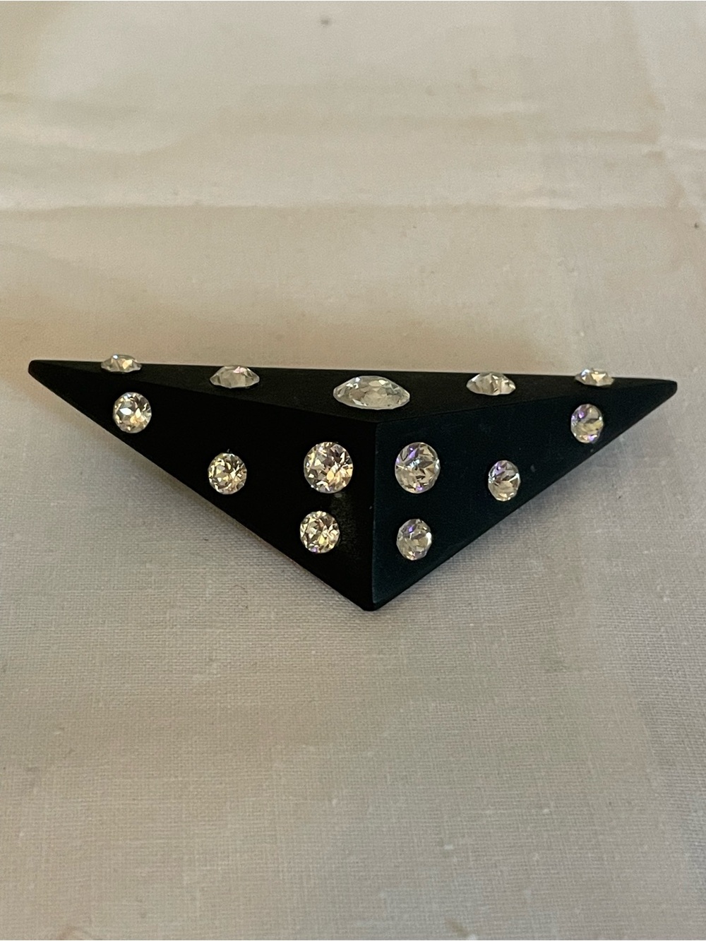 Artisan Signed Geometric Triangle Pyramid Crystal Brooch Modernist Pin 1980s
